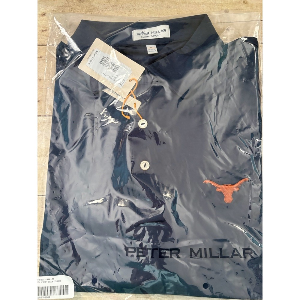 Peter Millar Texas Longhorn Men's Polo Medium Navy Orange Performance Shirt - Picture 3 of 3